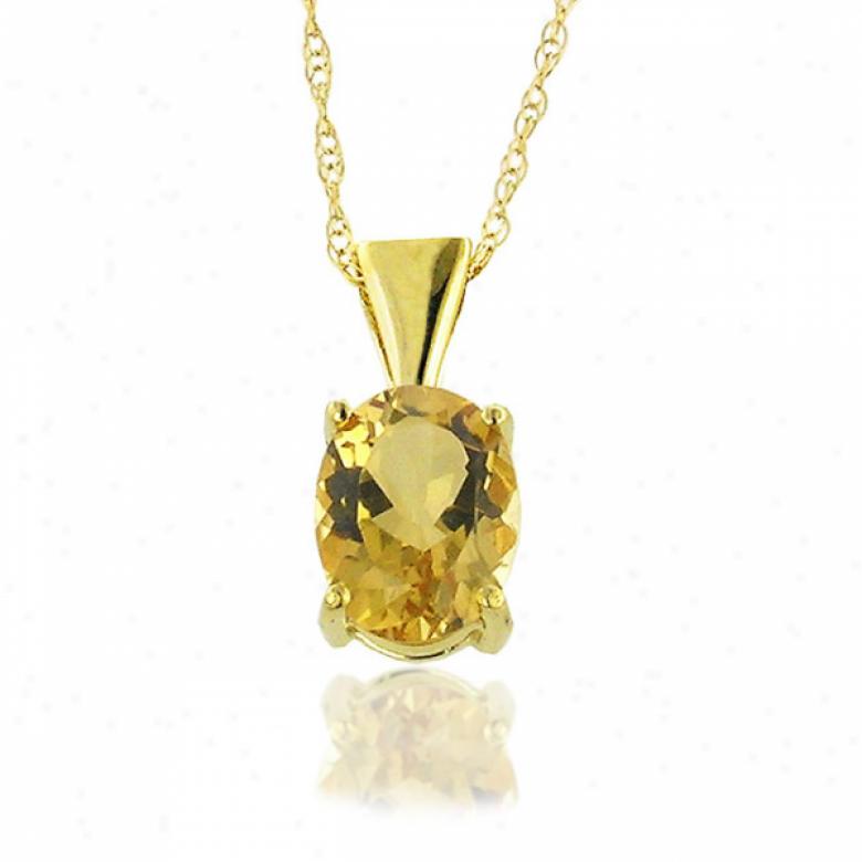 14k Golden 9x7 Mm Oval Citrine Pendant