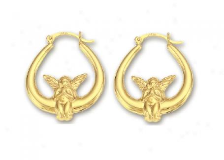 14k Yellow Angel Hoop Earrings