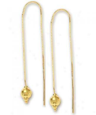 14k Yellow Bead Drop Threader Earrings