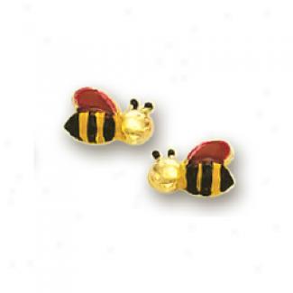 14k Yelllw Bee Childrens Stud Enamel Earrings