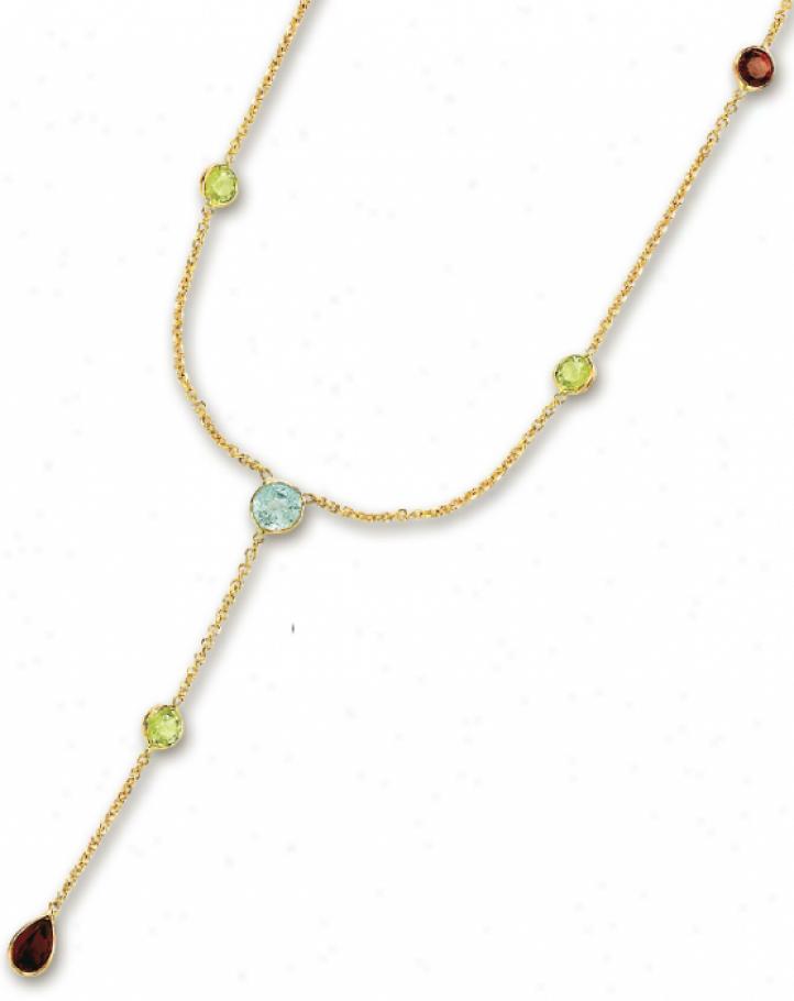 14k Yellow Besel Set Y Gemstone Necklace - 17 Inch