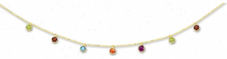 14k Yellow Bezel Set Drop Gemstone Necklace - 16 Inch