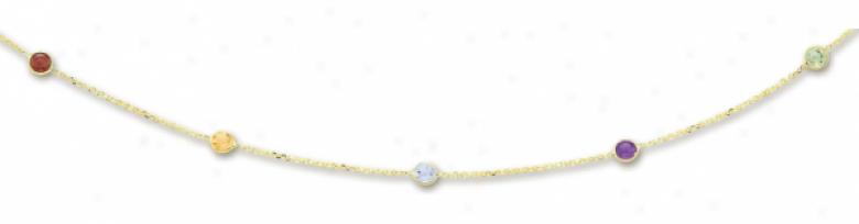 14k Yellow Bezel Set S5ation Gemstone Necklace - 18 Inch