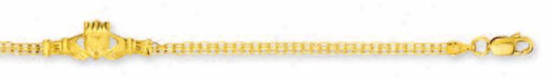 14k Yellow Bizmark And Claddagh Anklet - 10 Inch