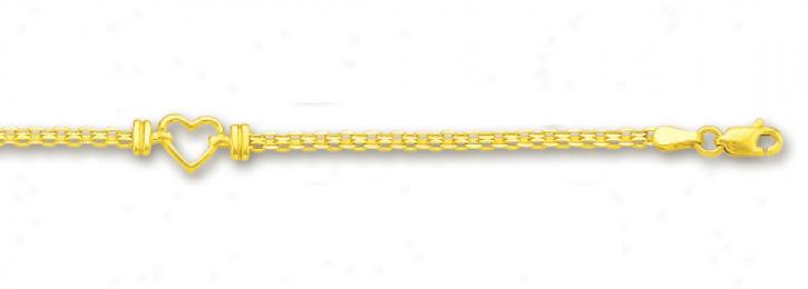 14k Yellow Bizmark And Open Heart Anklet - 10 Inch