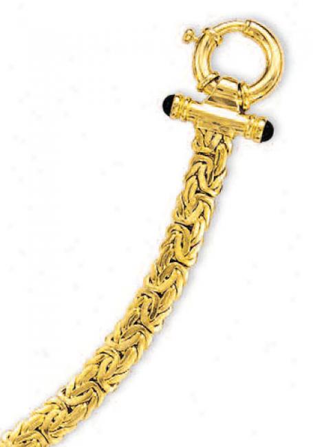 14k Yellow Black Onyx Toggle Byzantine Bracelet - 8 Inch