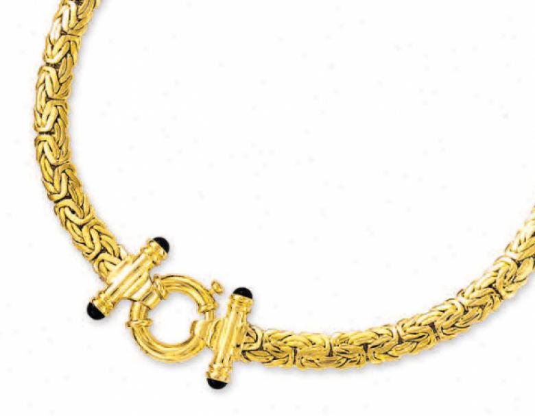 14k Yellow Black Onyx Toggle Byzantine Necklace - 17 Inch