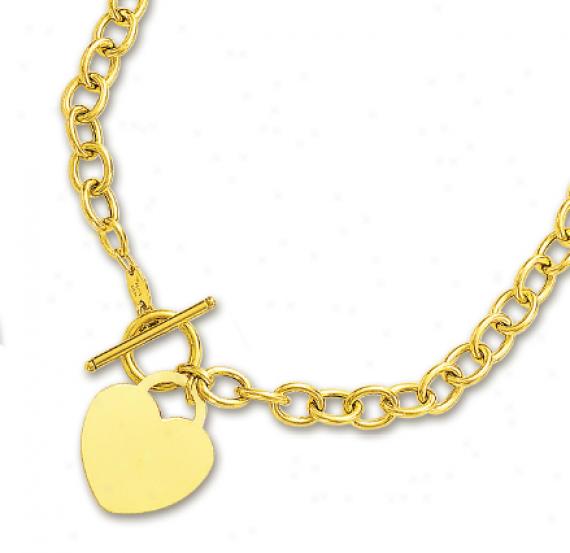 14k Yellow Bold Heart Charm And Toggle Necklace - 17 Inch