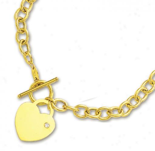 14k Yellow Bold Heart Charm Toggle Dianond Necklace - 17 Inc