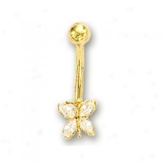 14k Yellow Butterfly Cubic Zirconia Belly Ring