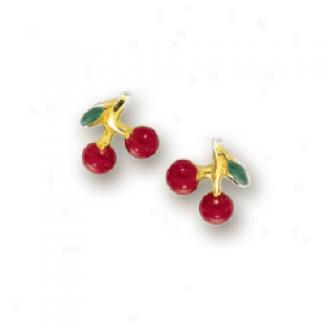 14k Yellow Cherrie Childrens Stud Enamel Earrings