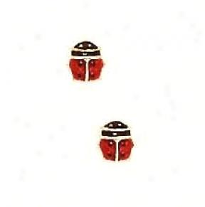14k Yellow Childrens Lady-bug Scres-back Stud Earrings
