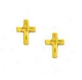 14k Yellow Childrens Petite Cross Friction-back Earrings