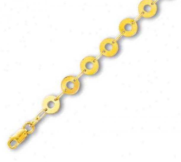 14k Yellow Circle Station Anklet - 10 Inch