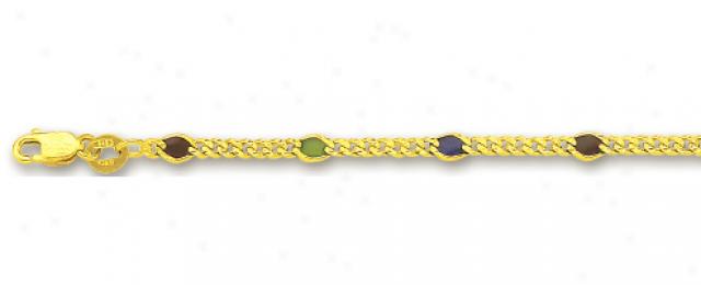 41k Yeklow Curb And Enamel Station Anklet - 10 Inch