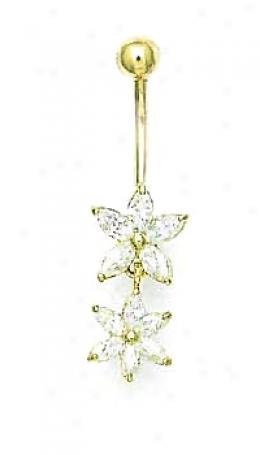 14k Yellow Cz Flower Intention Belly Ring
