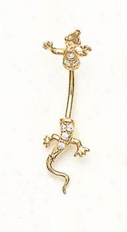 14k Golden Cz Lizard Belly Ring