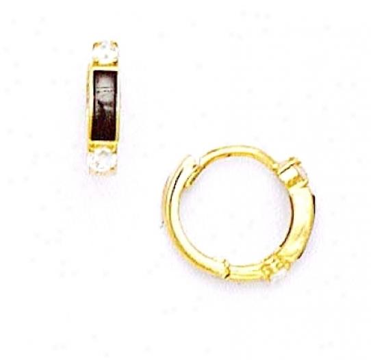 14k Yellow Cz Onyx Petite Hinged Earrings