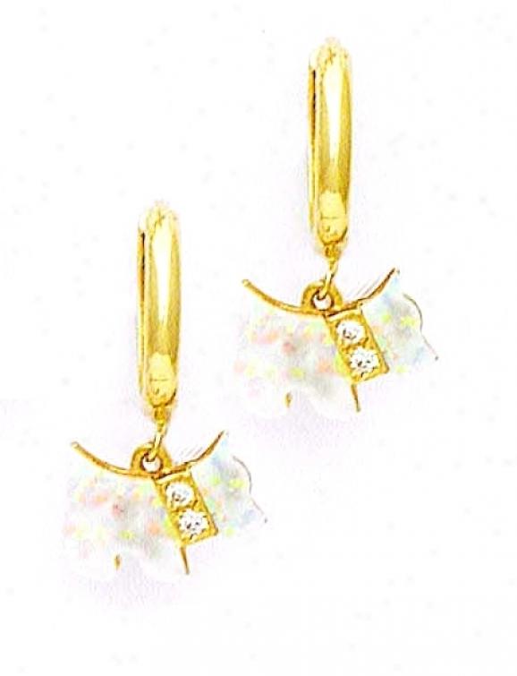 14k Yellow Cz Opal Pup Hinged Earrings