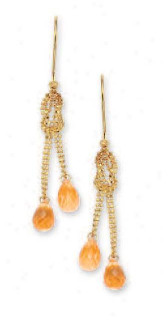 14k Yellow Dangling Briollete Gemstone Earrings