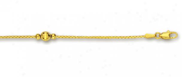 14k Yellow Diamond-cut Ball Station Anklet - 10 Inch