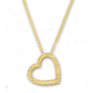 14k Yellow Diamond-cut Heart Shaped Necklace - 17 Inch