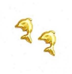 14k Yellow Dolphin Friction-back Earrings