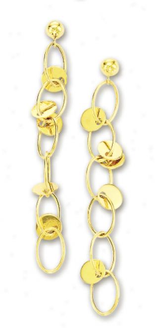 14k Yellow Elegant Round Connect Drop Earrings