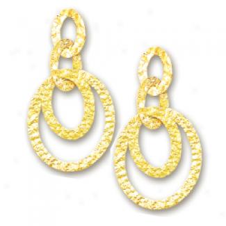 14k Yellow Elegant Drop Hammered Circles Design Earrings