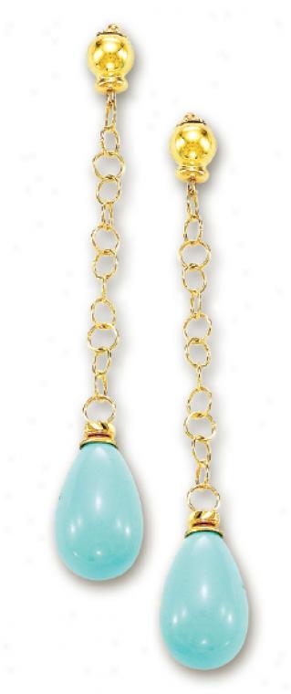 14k Yellow Elegant Drop Turquoise Earrings