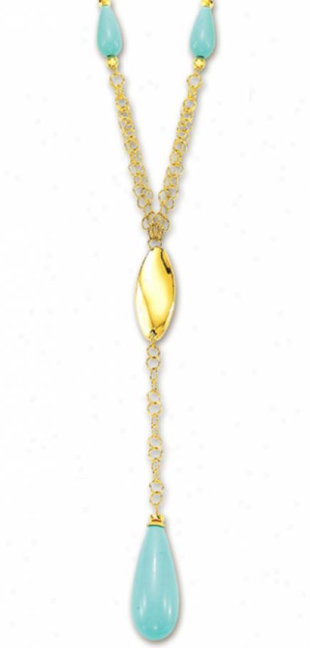 14k Golden Elegant Y Drop Turquoise Necklace - 17 Inch