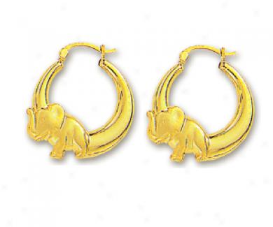 14k Yellow Elephant Hoop Earrings