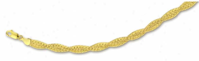 14k Yellow Fancy Braided Mesh Bracelet - 7.26 Inch