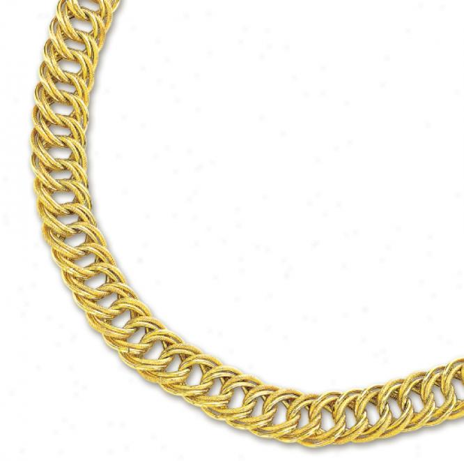 14k Yellow Fancy Double Ring Bold Curb Necklace - 18 Inch