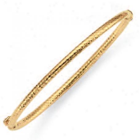 14k Yellow Fancy Hammered Bangle - 7 Inch