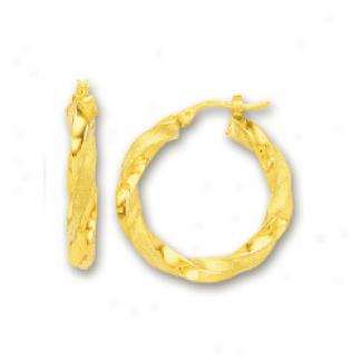 14k Yellow Fancy Twisted Hoop Earrings