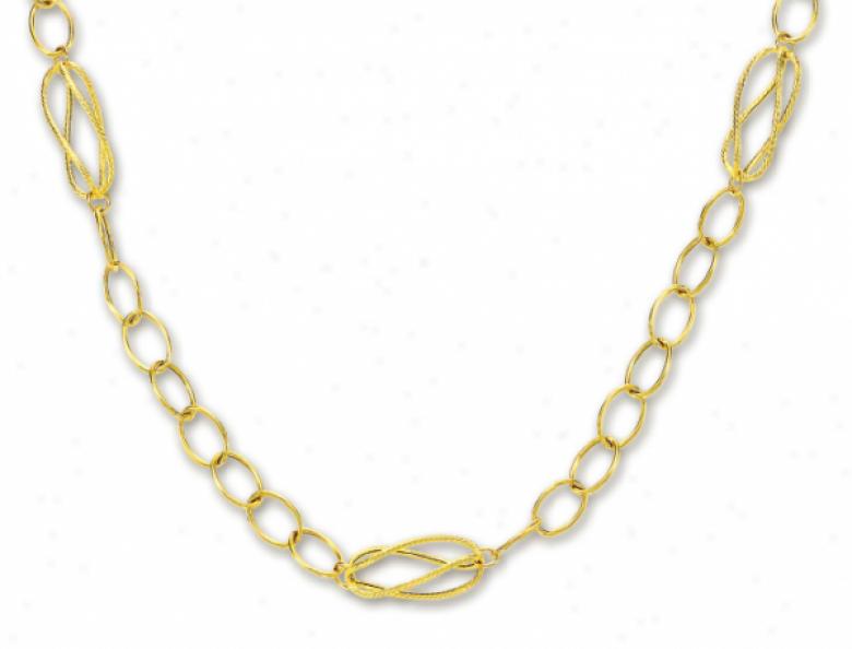 14k Yellow Customary Oval Circle Link Necklace - 38 Inch