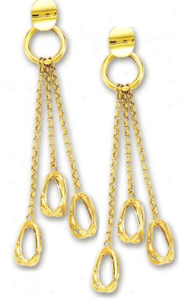 14k Yellow Fashionable Triple Drop Earrings