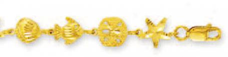 14k Yellow Fisj Star And Shell Bracelet - 7 Inch