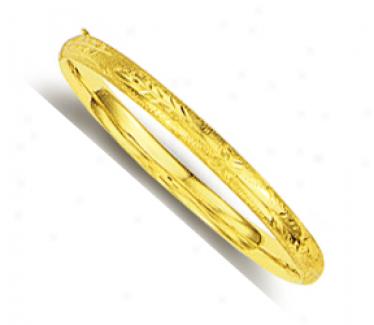 14k Yellow Floral Bangle Childrens Braacelet - 5.5 Inch