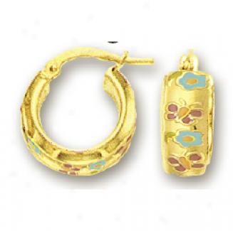 14k Yellow Flower Childrens Enamel Earrings