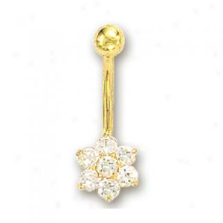 14k Yellow Flower Cubic Zirconia Belly Ring