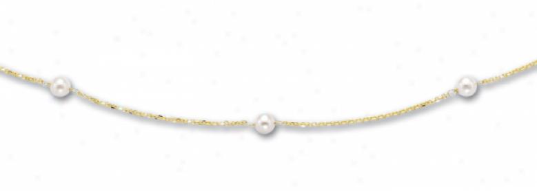 14k Yellow New Water White Pearl Necklace - 18 Inch