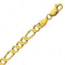 14k Golden Gold 7 Inch X 5.0 Mm Figaro Chain Bracelet