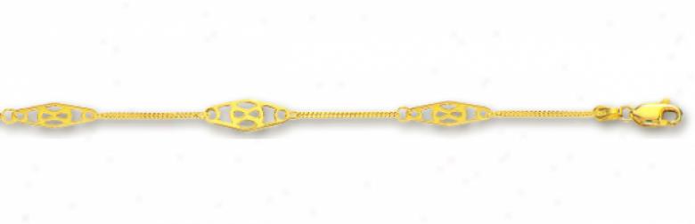 14k Yellow Gourmette And Design Station Anklet - 10 Inch