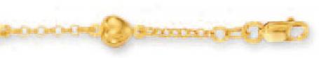 14k Yellow Heart And Rolo Anklet - 10 Inch