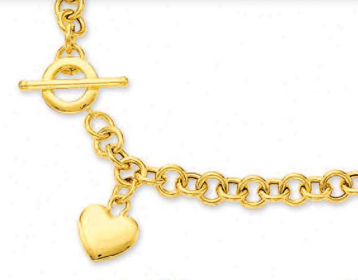 14k Yellow Heart Charm And Toggle Necklace - 17 Inch