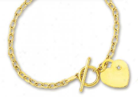 14k Yellow Heart Charm Toggle Rhombus Bracelet - 7.5 Inch