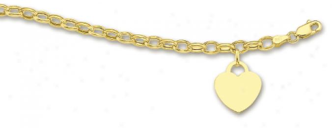 14k Yellow Heart Shaped Charm Bracelet - 7.5 Inch