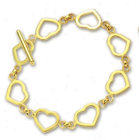 14k Yellow Heart ShapedS tation Bracelet - 7.5 Inch